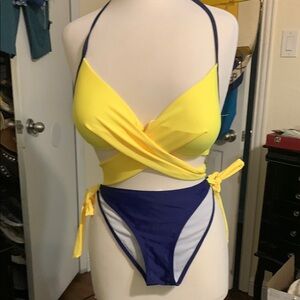Yellow and Blue Wrap Bikini Set